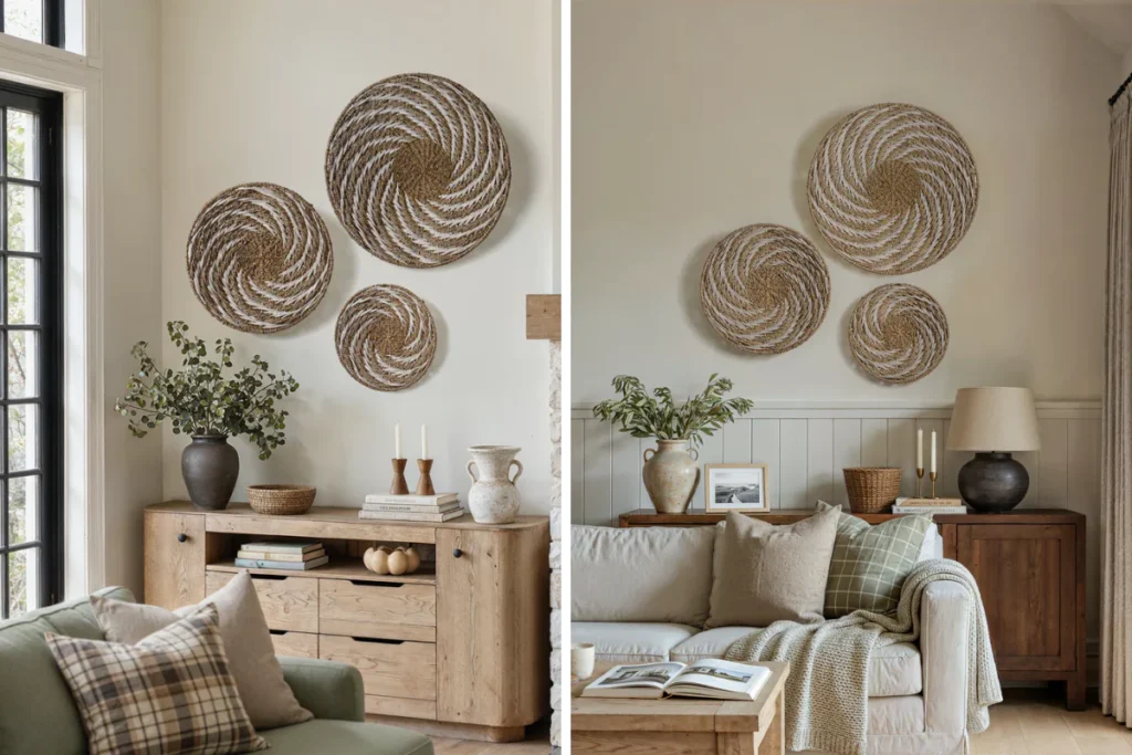  Living Room Wall Decor Ideas That Make a Statement woven basket wall